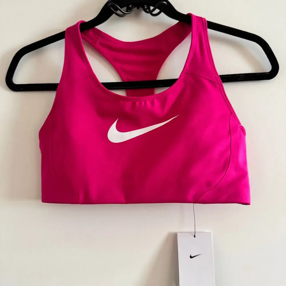 New Nike Training Dri-FIT Swoosh Padded Sports Bra Pink Racerback Strap Sz M